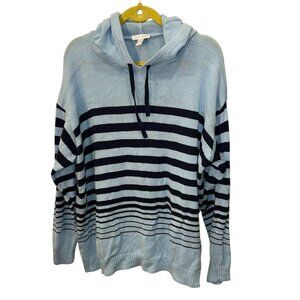 Sport Savvy navy blue sky blue striped cotton hoodie sweater PLUS 3X